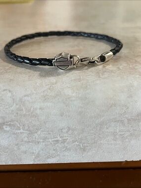 Harley-Davidson Black Braided Leather Bracelet with Silver Shield Clasp